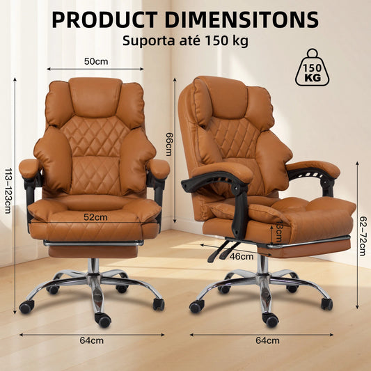 Cadeira Ergonômica Premium Python Fly - Couro PU Respirável, Encosto Ajustável 90°-135°, Suporta até 150kg
