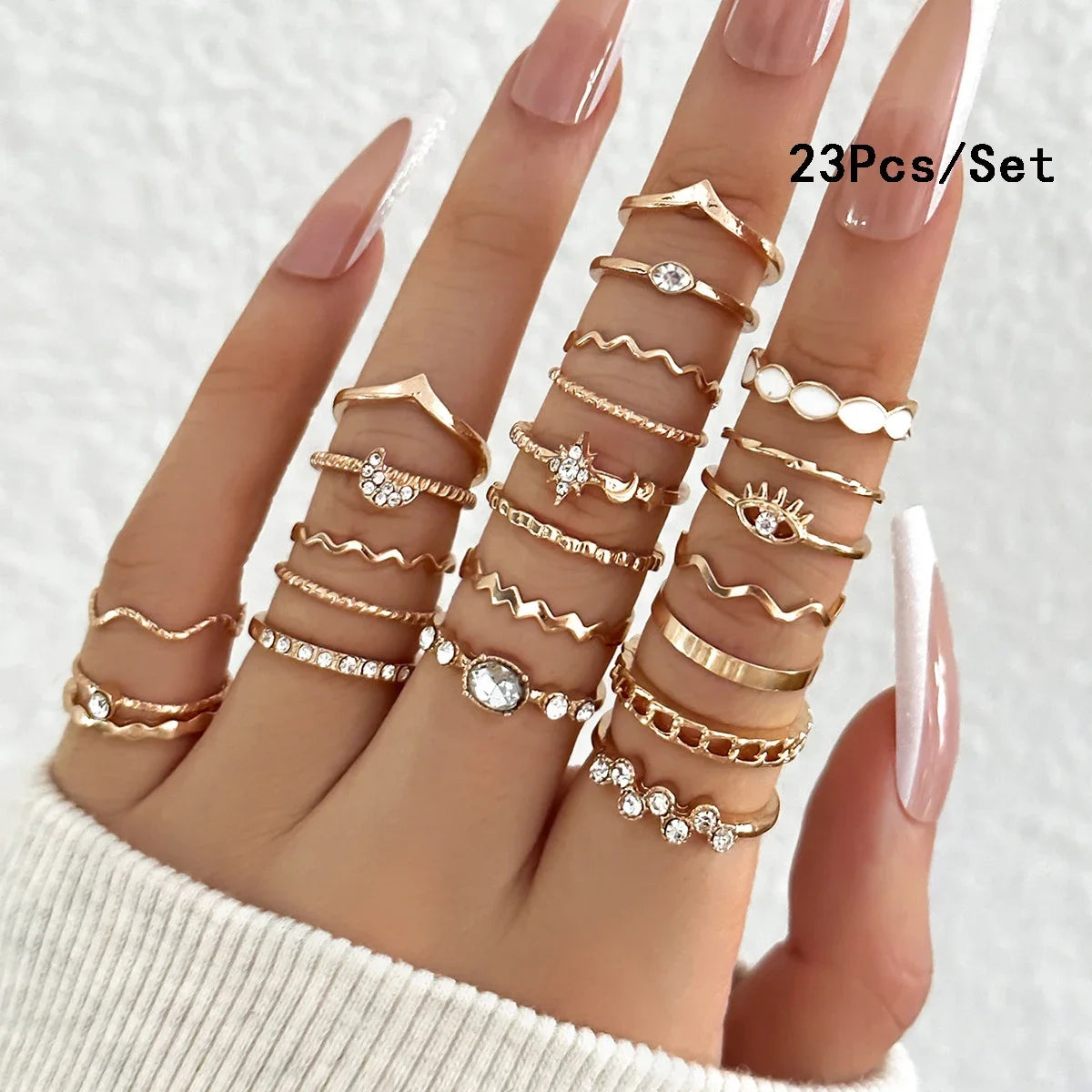 Conjunto 28 Peças Anéis Fashion Geométricos Feminino Cristal Coração