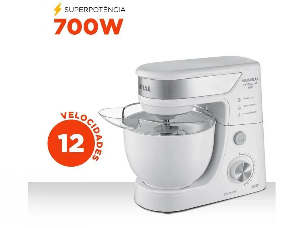 Batedeira Planetária Mondial Premium Branco e Inox 700W - 220V