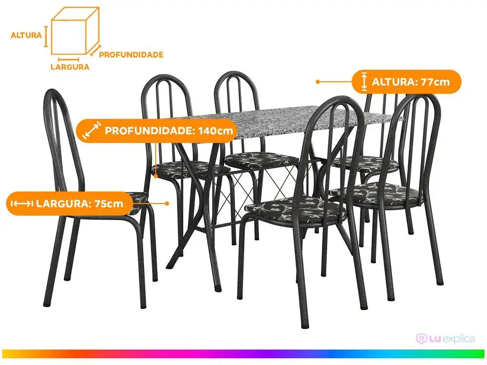 Conjunto Mesa de Jantar 6 Cadeiras Preta Ravenna Madesa