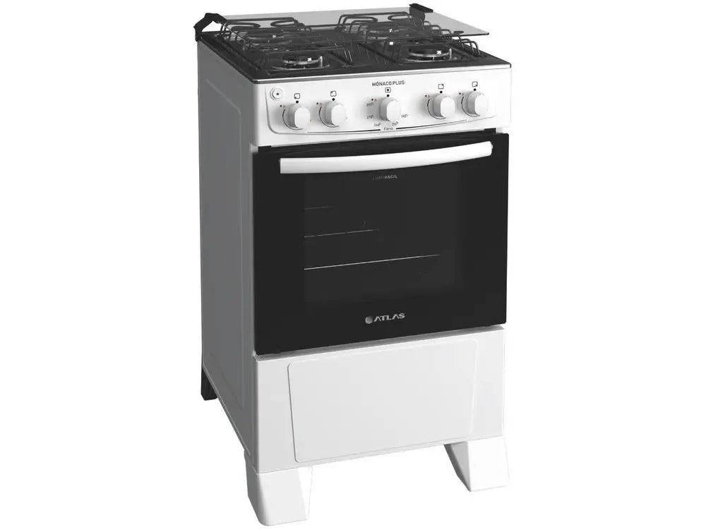 Fogão 4 Bocas Atlas Inox Branco Monaco Plus - Bivolt