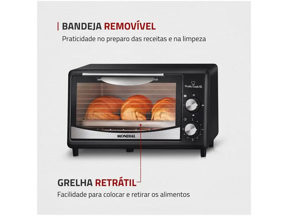 Forno Elétrico de Bancada Mondial Pratic Cook FR-09 6L Preto com Timer – 110V