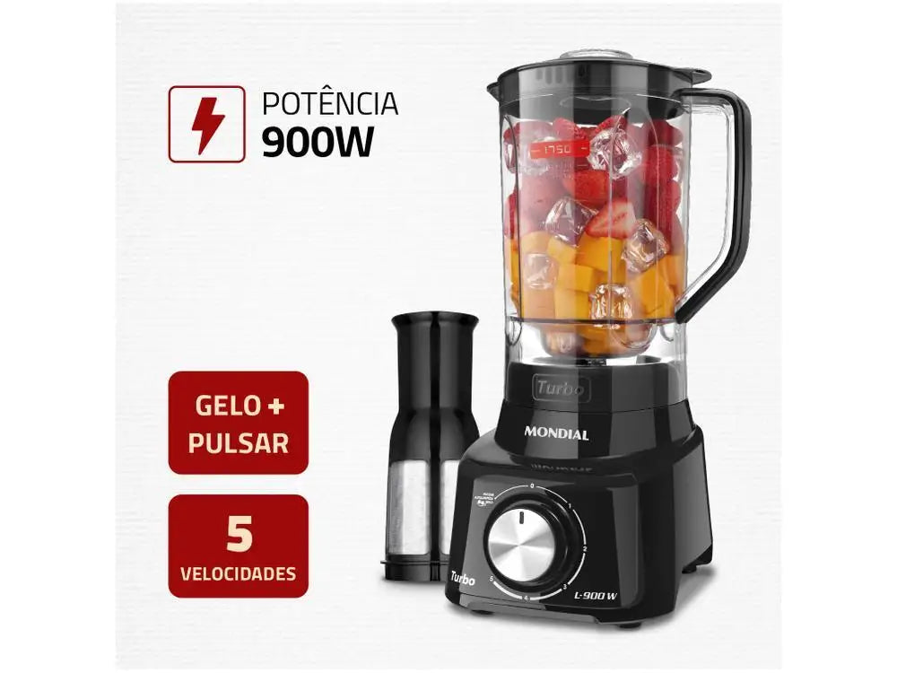 Liquidificador Mondial Turbo L-900 FB com Filtro 5 Velocidades 900W Preto – 220V