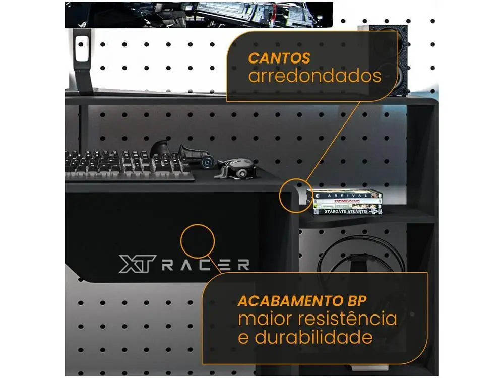 Mesa Gamer XT Racer Control Preta e Branca com 5 Nichos