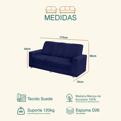 Sofá Roma 3 Lugares Suede Retrátil e Reclinável - Sofá Casa