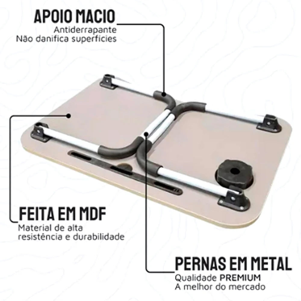 Mesa Dobrável de Madeira Portátil para Cama, Estudo, Notebook e Lanches - Multifunções