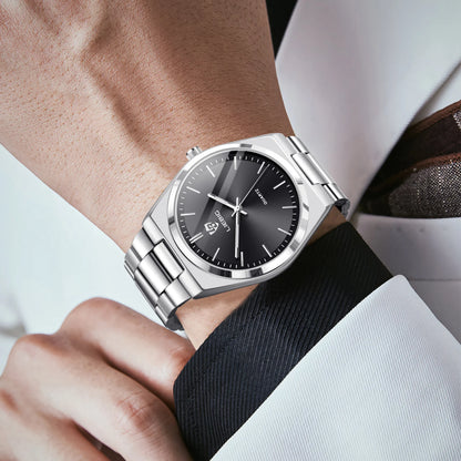 Relógio Liebig L1088BK Quartzo de Luxo com Mostrador Preto - Masculino Fashion para Negócios, Aço Inoxidável, Ideal para Presente