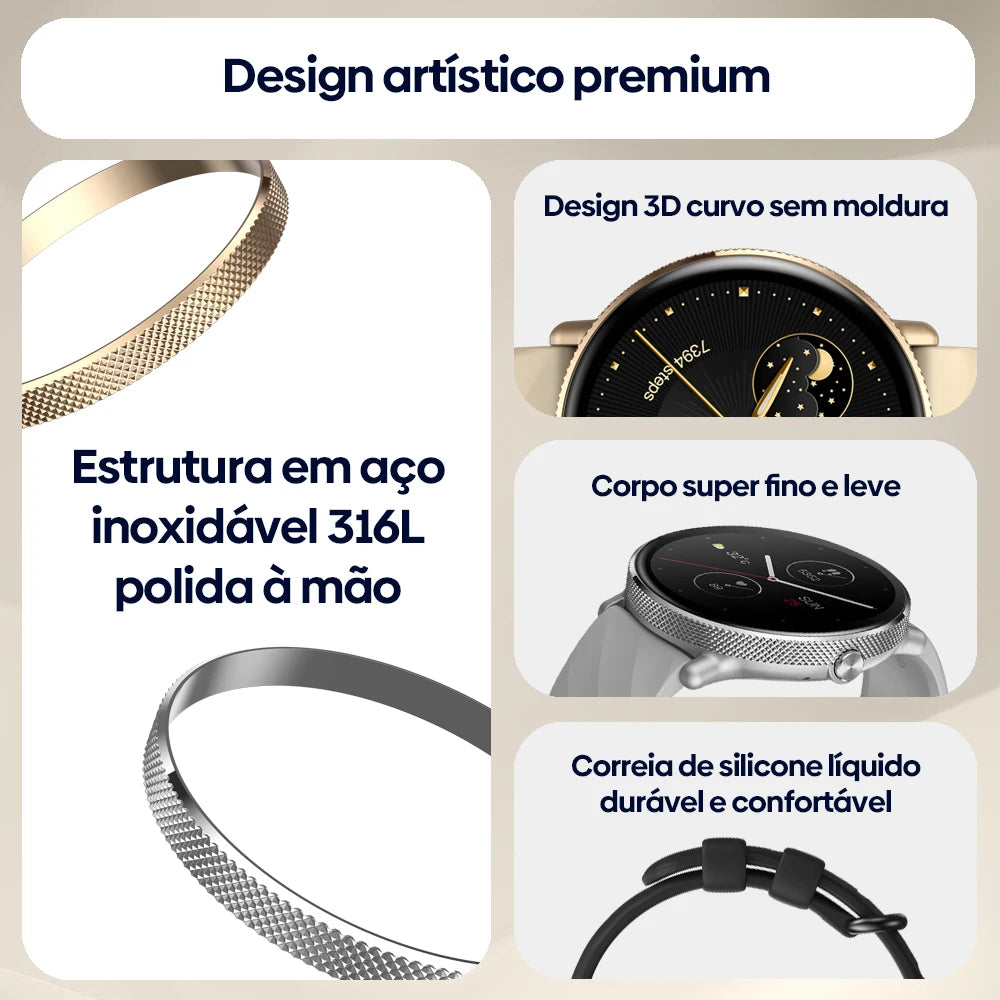 Smartwatch Zeblaze GTR 3 Pro Tela AMOLED 1.43" Pulseira Aço Inox 316L Atender/Fazer Chamadas