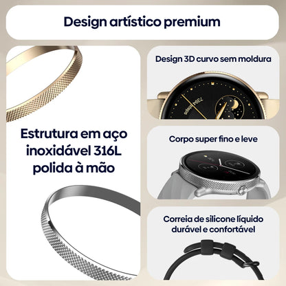 Smartwatch Zeblaze GTR 3 Pro Tela AMOLED 1.43" Pulseira Aço Inox 316L Atender/Fazer Chamadas