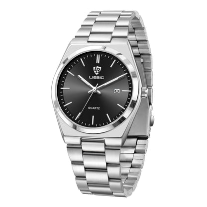 Relógio Liebig L1088BK Quartzo de Luxo com Mostrador Preto - Masculino Fashion para Negócios, Aço Inoxidável, Ideal para Presente