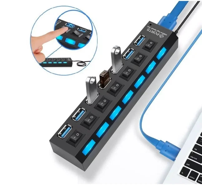 Hub USB 2.0 com 7 Portas - Expansor USB Externo para PC