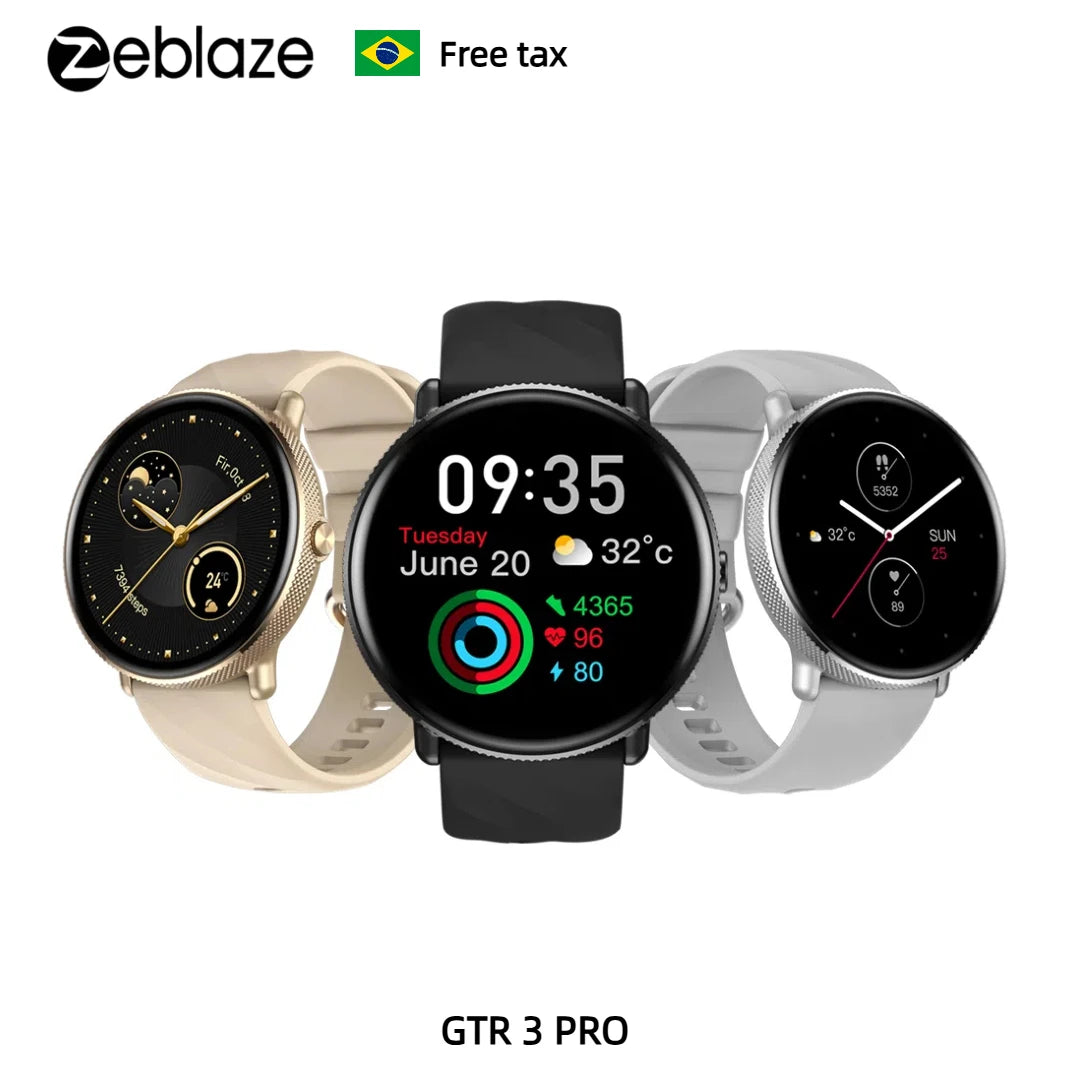 Smartwatch Zeblaze GTR 3 Pro Tela AMOLED 1.43" Pulseira Aço Inox 316L Atender/Fazer Chamadas