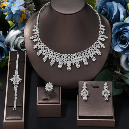 Conjunto 4 Peças Joias Noiva Zircônia Festa Feminino Elegante