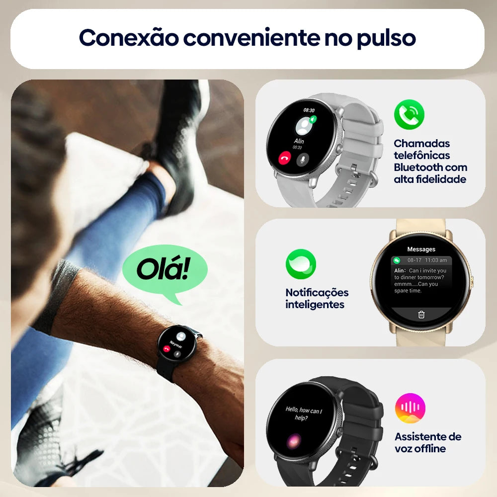 Smartwatch Zeblaze GTR 3 Pro Tela AMOLED 1.43" Pulseira Aço Inox 316L Atender/Fazer Chamadas