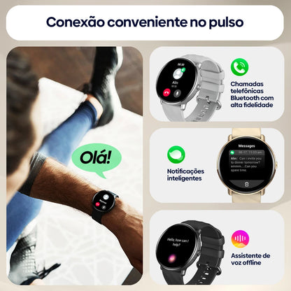 Smartwatch Zeblaze GTR 3 Pro Tela AMOLED 1.43" Pulseira Aço Inox 316L Atender/Fazer Chamadas