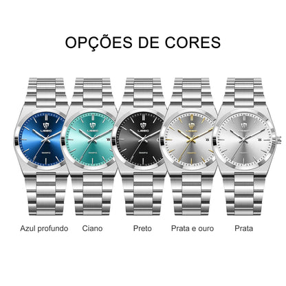 Relógio Liebig L1088BK Quartzo de Luxo com Mostrador Preto - Masculino Fashion para Negócios, Aço Inoxidável, Ideal para Presente