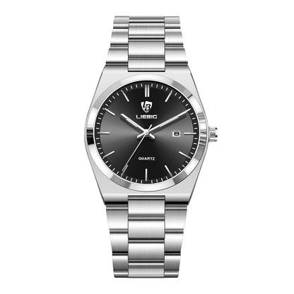 Relógio Liebig L1088BK Quartzo de Luxo com Mostrador Preto - Masculino Fashion para Negócios, Aço Inoxidável, Ideal para Presente