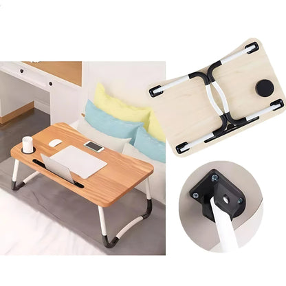 Mesa Dobrável de Madeira Portátil para Cama, Estudo, Notebook e Lanches - Multifunções