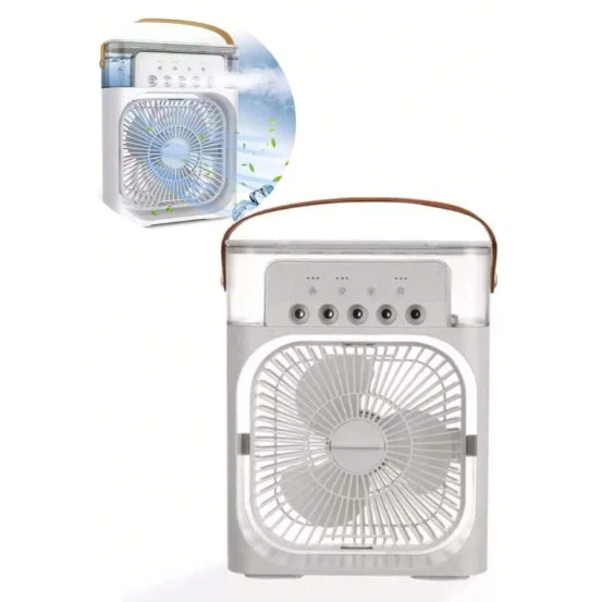 Mini Ar-Condicionado Portátil com Umidificador – Ventilador Recarregável USB com Purificador de Ar