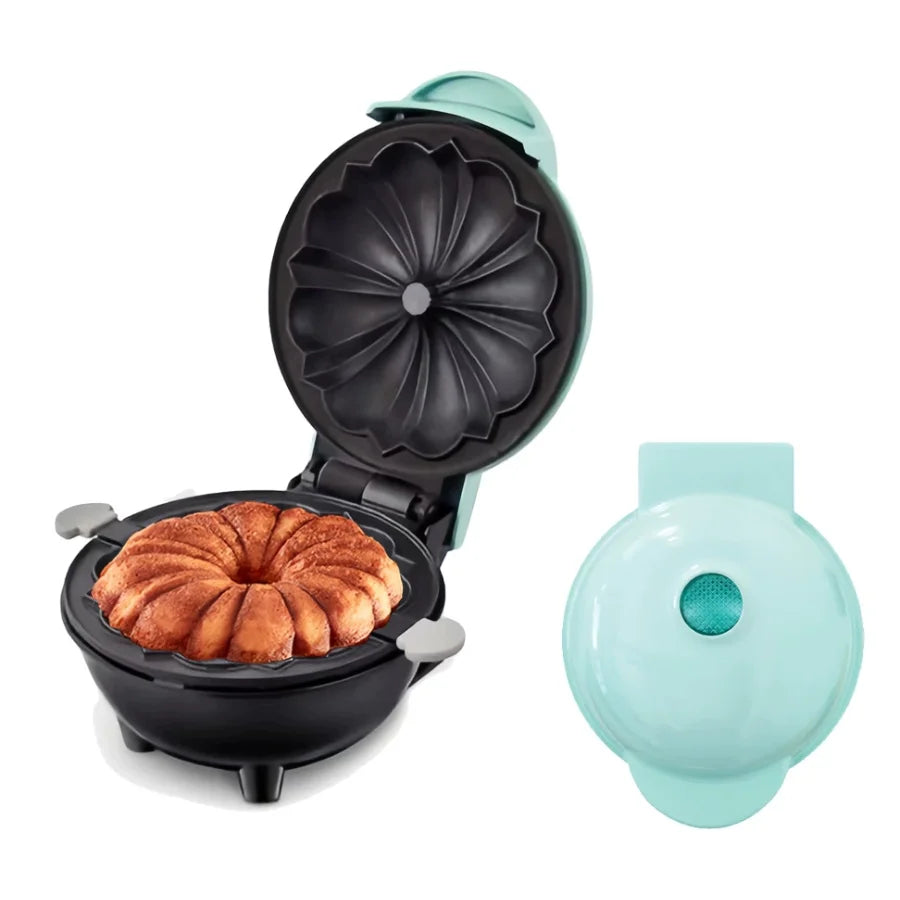 Máquina Mini para Bolos e Waffles Bundt Antiadesiva - Fácil de Usar e Limpar - Perfeita para Doces Caseiros e Confeitaria