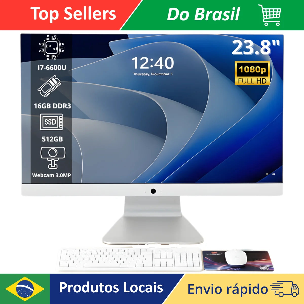 Computador All In One 23.8" Full HD - PC Completo Integrado