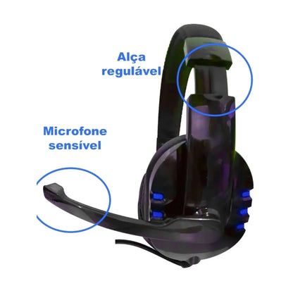 Headset Fone de ouvido gamer com microfone para PC, celular e computador.