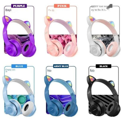 Fone de Ouvido Bluetooth Orelha de Gato com LED RGB P47M - Headphone Over-Ear