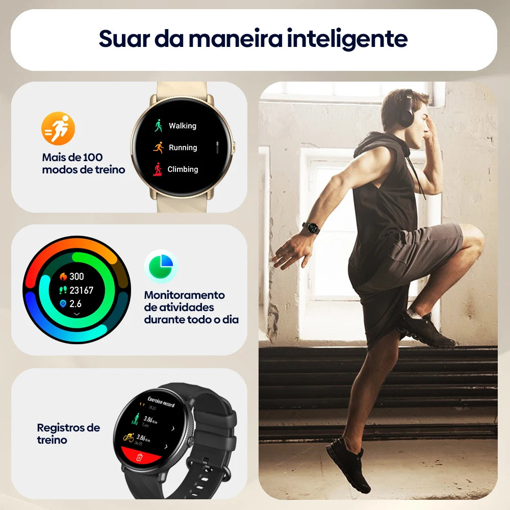 Smartwatch Zeblaze GTR 3 Pro Tela AMOLED 1.43" Pulseira Aço Inox 316L Atender/Fazer Chamadas