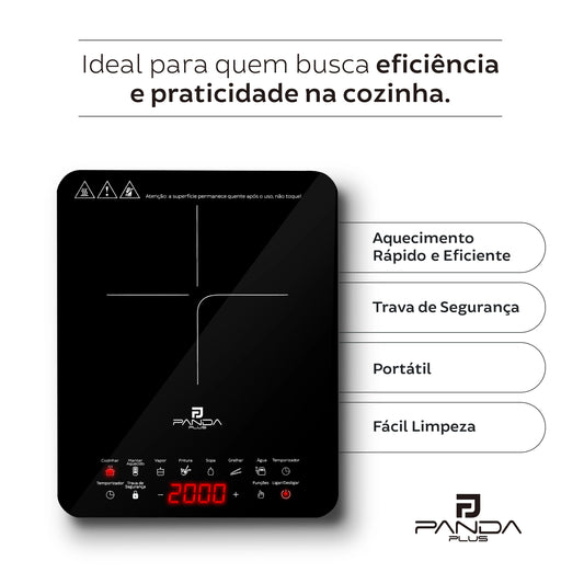 Cooktop Indução 1 Boca Portátil PandaPlus 2000W 220V Touch AMG-C1