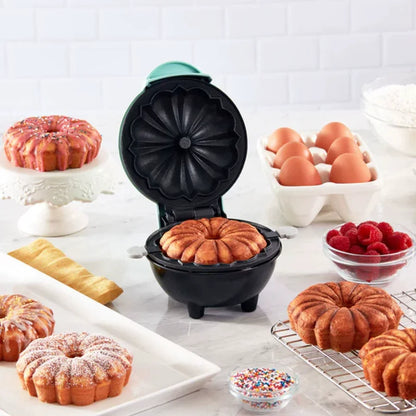Máquina Mini para Bolos e Waffles Bundt Antiadesiva - Fácil de Usar e Limpar - Perfeita para Doces Caseiros e Confeitaria