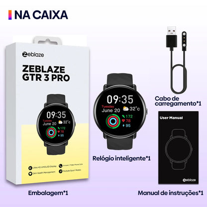 Smartwatch Zeblaze GTR 3 Pro Tela AMOLED 1.43" Pulseira Aço Inox 316L Atender/Fazer Chamadas