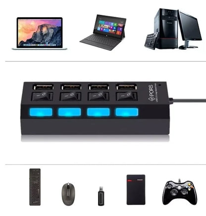 Hub USB 2.0 com 7 Portas - Expansor USB Externo para PC