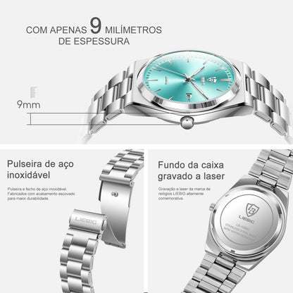 Relógio Liebig L1088BK Quartzo de Luxo com Mostrador Preto - Masculino Fashion para Negócios, Aço Inoxidável, Ideal para Presente