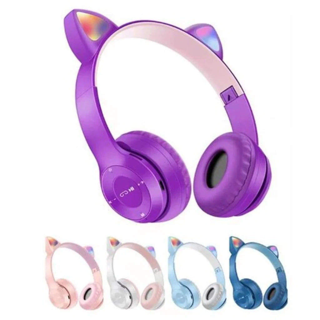 Fone de Ouvido Bluetooth Orelha de Gato com LED RGB P47M - Headphone Over-Ear