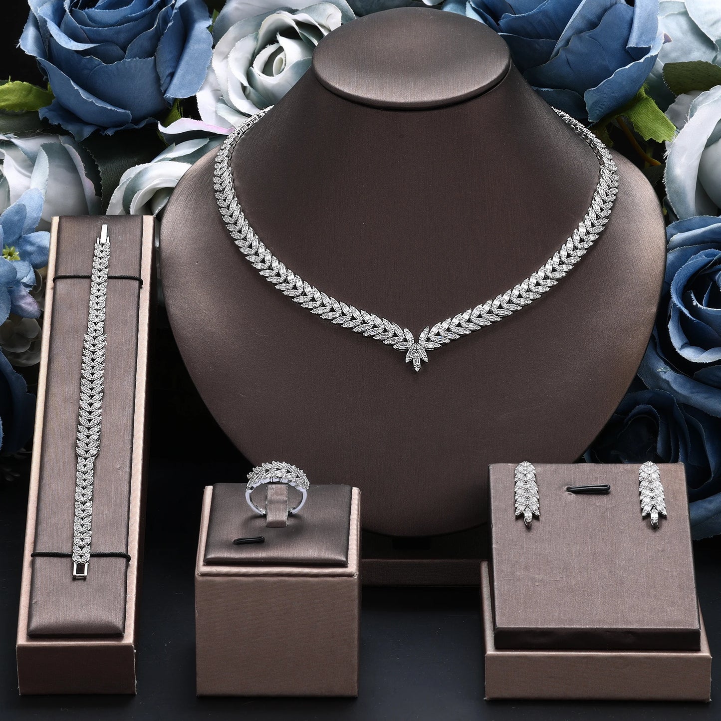 Conjunto 4 Peças Joias Noiva Zircônia Festa Feminino Elegante