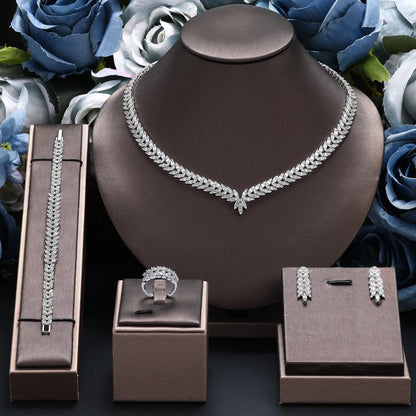 Conjunto 4 Peças Joias Noiva Zircônia Festa Feminino Elegante