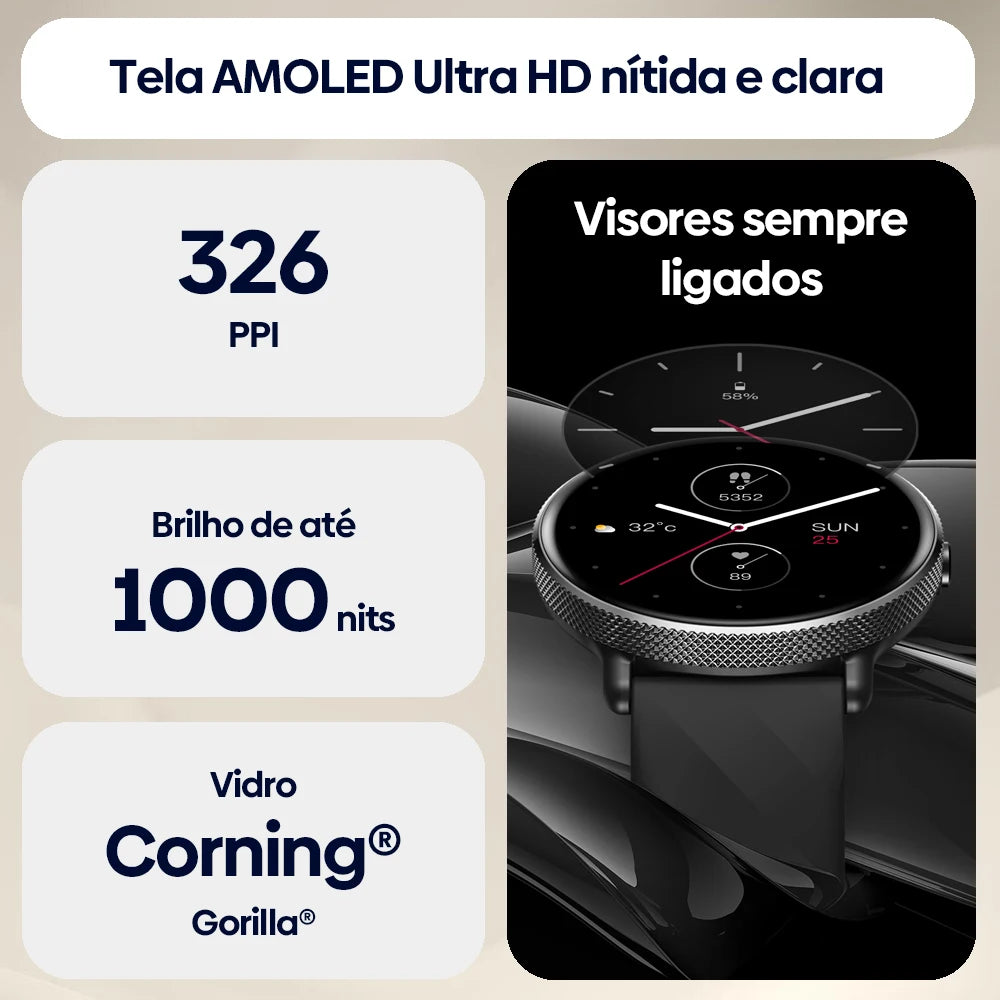 Smartwatch Zeblaze GTR 3 Pro Tela AMOLED 1.43" Pulseira Aço Inox 316L Atender/Fazer Chamadas