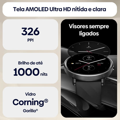 Smartwatch Zeblaze GTR 3 Pro Tela AMOLED 1.43" Pulseira Aço Inox 316L Atender/Fazer Chamadas