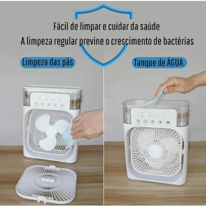 Mini Ar-Condicionado Portátil com Umidificador – Ventilador Recarregável USB com Purificador de Ar