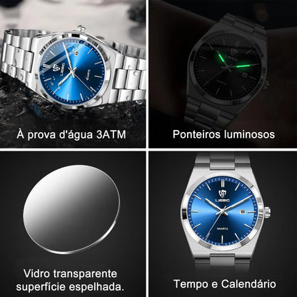 Relógio Liebig L1088BK Quartzo de Luxo com Mostrador Preto - Masculino Fashion para Negócios, Aço Inoxidável, Ideal para Presente