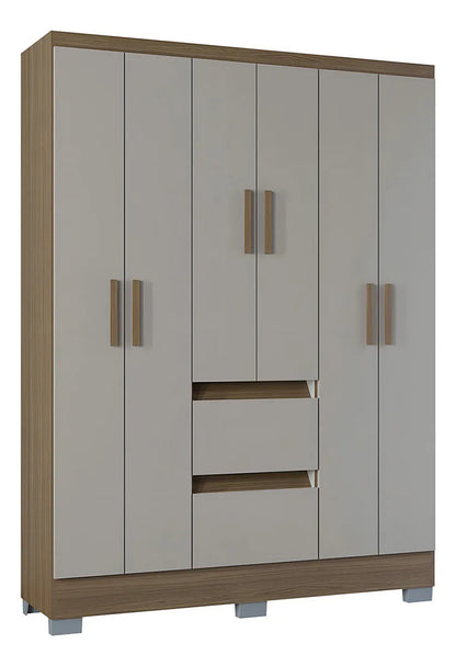 Guarda-Roupa Nápoles 6 Portas 2 Gavetas Poquema Castanho/Off White