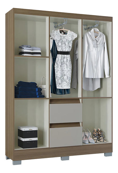 Guarda-Roupa Nápoles 6 Portas 2 Gavetas Poquema Castanho/Off White