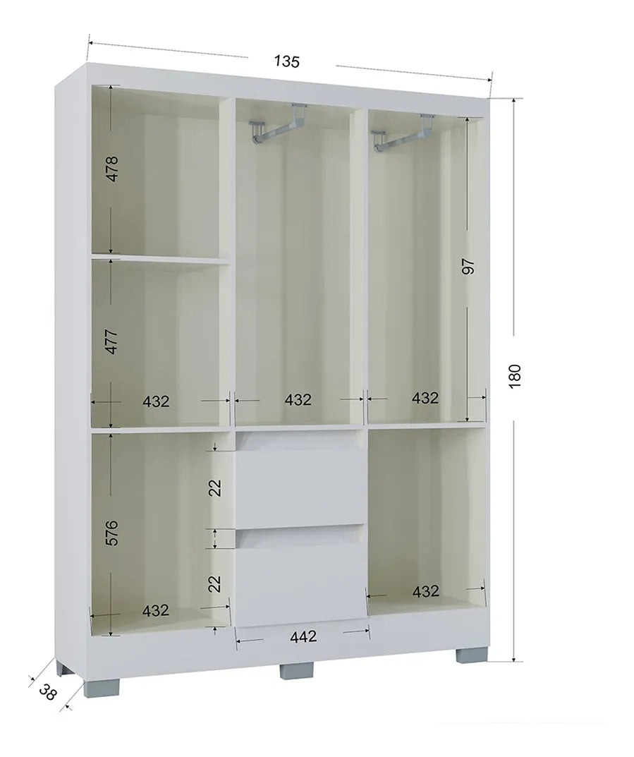 Guarda-Roupa Nápoles 6 Portas 2 Gavetas Poquema Castanho/Off White
