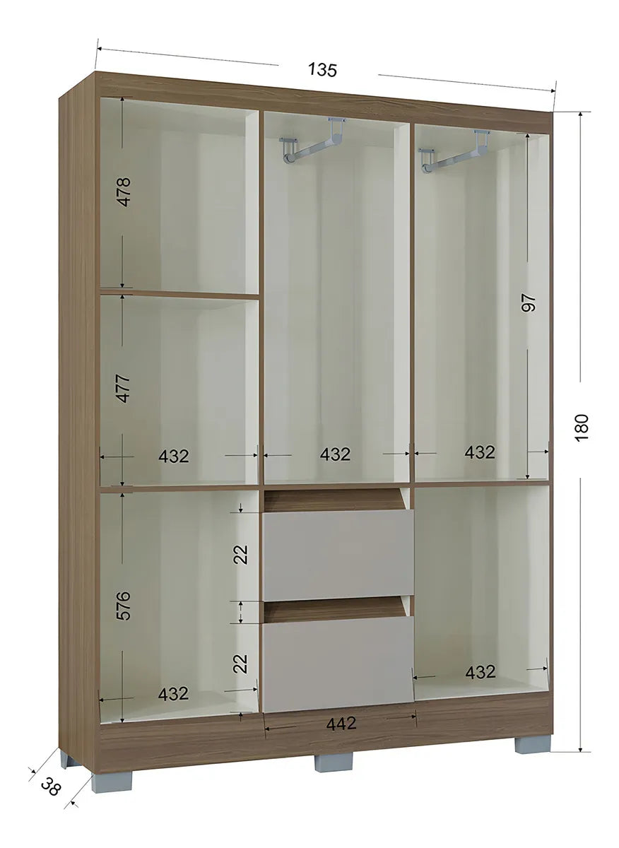 Guarda-Roupa Nápoles 6 Portas 2 Gavetas Poquema Castanho/Off White