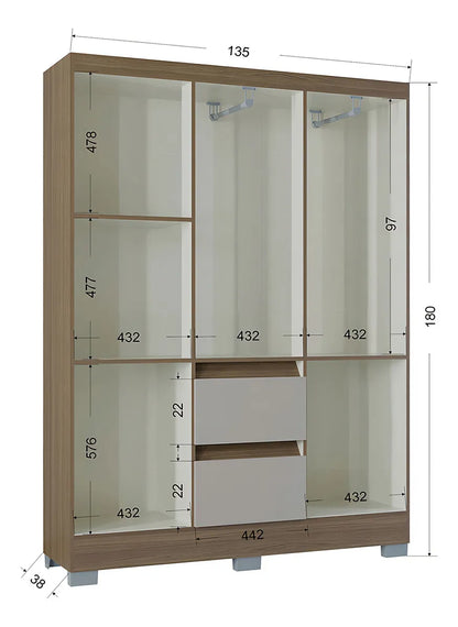 Guarda-Roupa Nápoles 6 Portas 2 Gavetas Poquema Castanho/Off White