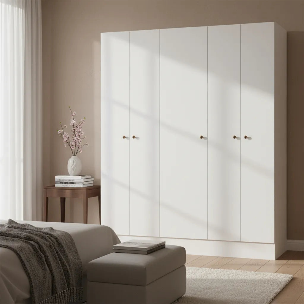 Guarda-roupa Solteiro 5 Portas MDP Branco Moderno Demobile Artico