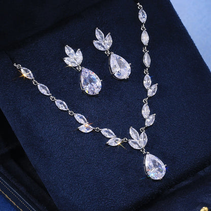 Conjunto Colar e Brincos Pérola CZ Grande Huitan - Noiva e Casamento