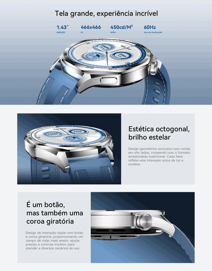 Smartwatch AURAFIT AM29 Tela AMOLED 1.43" Carregamento Sem Fio 100+ Modos Monitor Saúde IP68 Strava