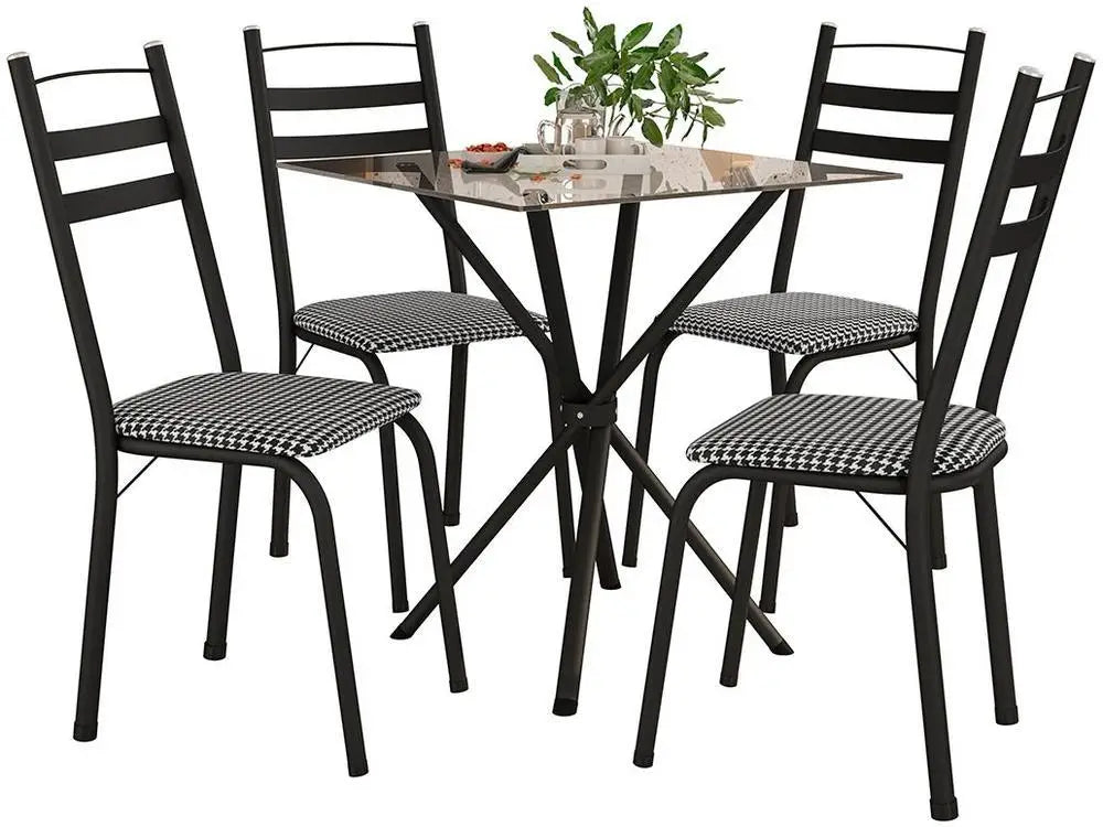 Conjunto Mesa de Jantar 4 Cadeiras Tampo Vidro Preto Capri Madesa