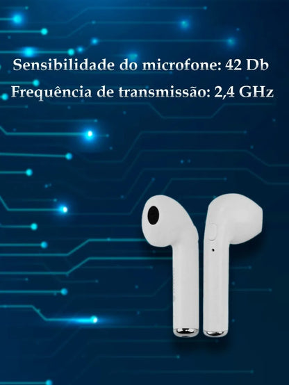 Fone de Ouvido I7S TWS Bluetooth Sem Fio - Earbuds com Estojo Carregador